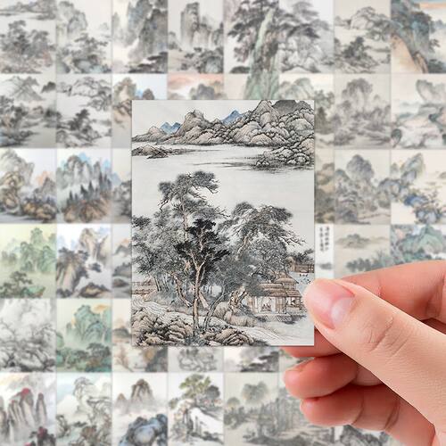 120张手绘国画防水贴纸