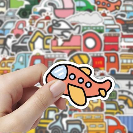 60张交通工具贴纸卡通可爱汽车贴纸装饰手账手机壳笔记本电脑diy