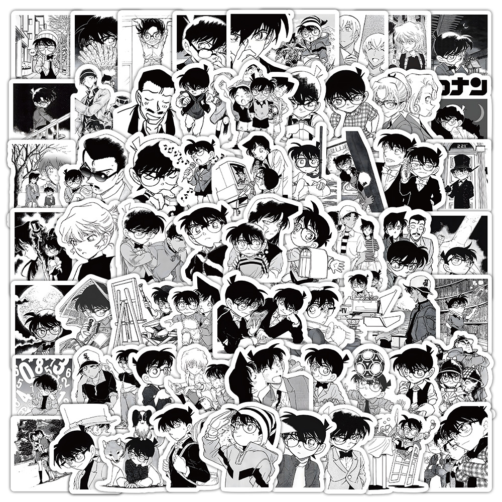 100张柯南贴纸 黑白动漫漫画周边手账本平板水杯桌面装饰防水贴画