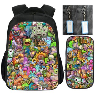 新印花怪兽合唱团周边书包 卡通my singing monster背包笔袋2件套