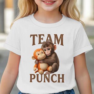 新款punch monkey印花时尚男女童装T恤百搭休闲上衣圆领短袖