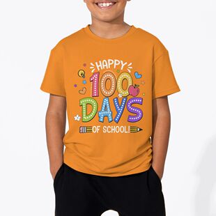 潮流100 days of school印花儿童短袖宽松休闲男女童装T恤