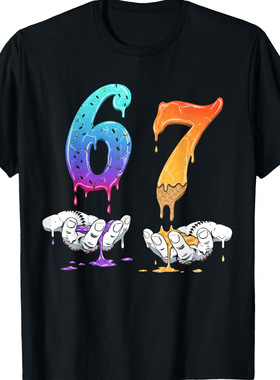 欧美6 7 six Seven Meme印花圆领上衣宽松套头衫时尚短袖