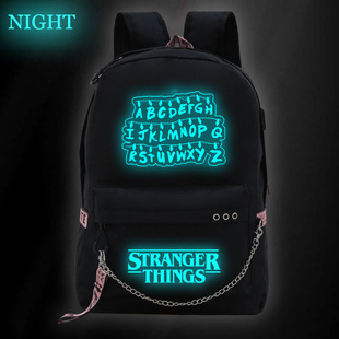 Stranger thing周边时尚韩版学生夜光书包织带链条个性双肩包