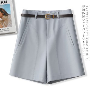 薄款 热裤 阔腿短裤 高腰显瘦宽松休闲A字西装 女2025新款 灰蓝色夏季