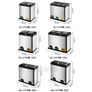 新品 大号带盖分类垃圾筒室内户外商用走廊公 不锈钢垃圾桶脚踩踏式