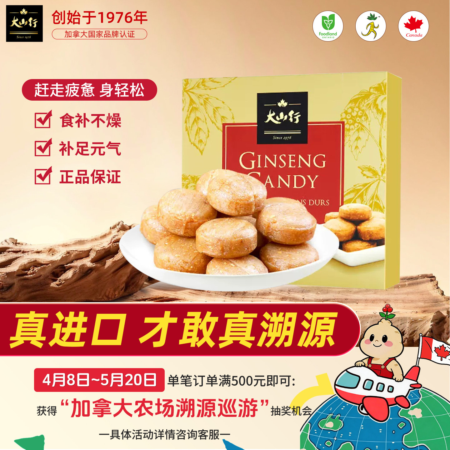 【原装进口】大山行西洋参硬糖227g花旗参加拿大国际认证旗舰正品