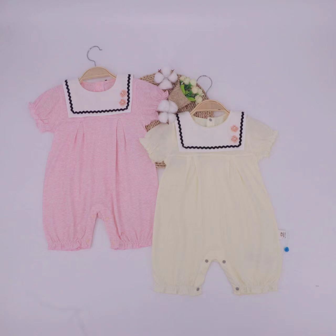 婴格朗迪 夏款新生婴儿短袖哈衣薄款连体开裆哈衣YG803