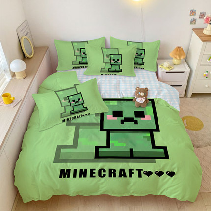 A类我的世界minecraft全棉四件套斯蒂夫三件套学生寝室床笠被套