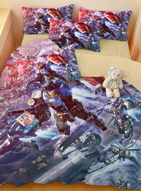 纯棉高达机甲战士床单四件套上下铺学生宿舍0.9m床笠被套三件套