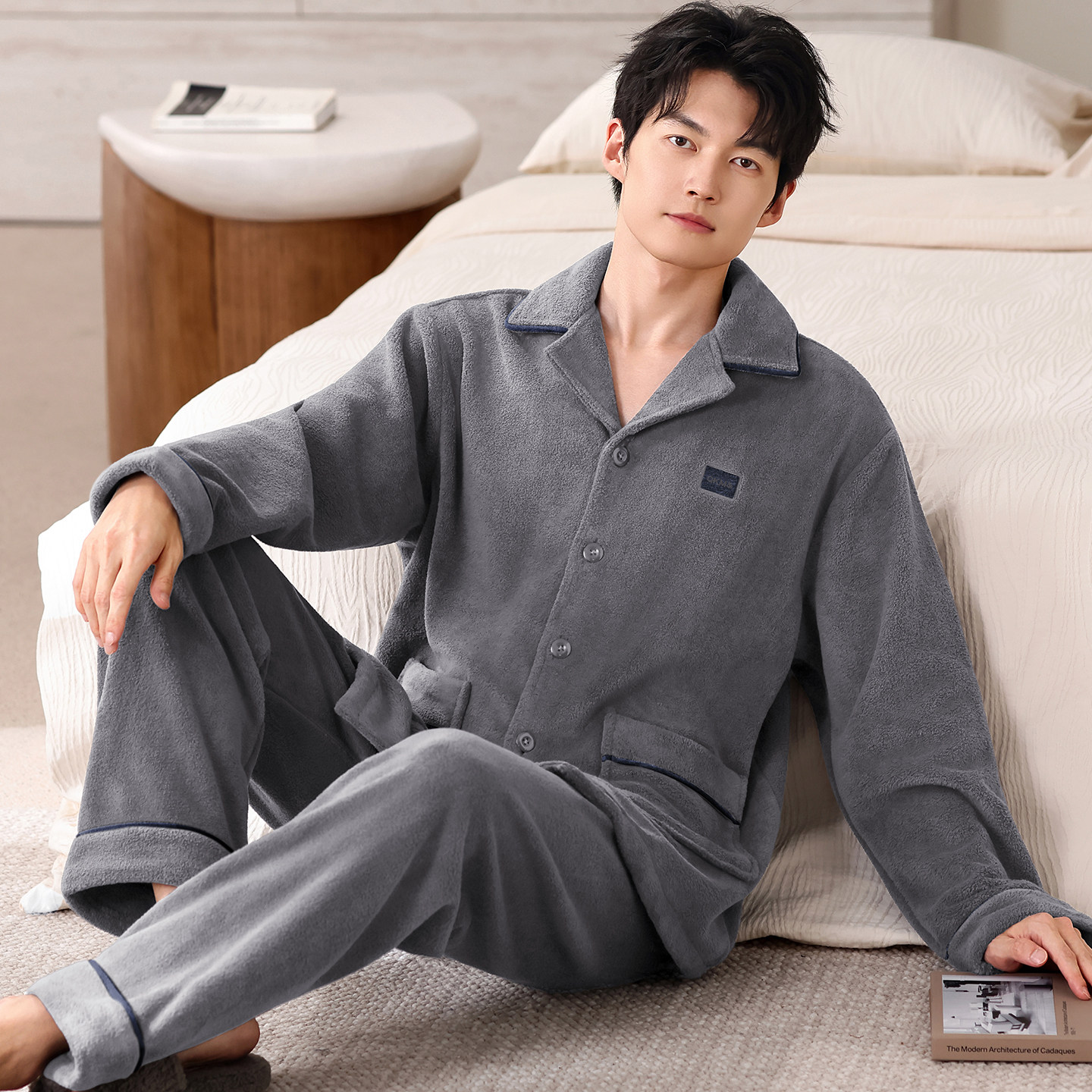 黛巧奴男士加厚保暖家居服套装