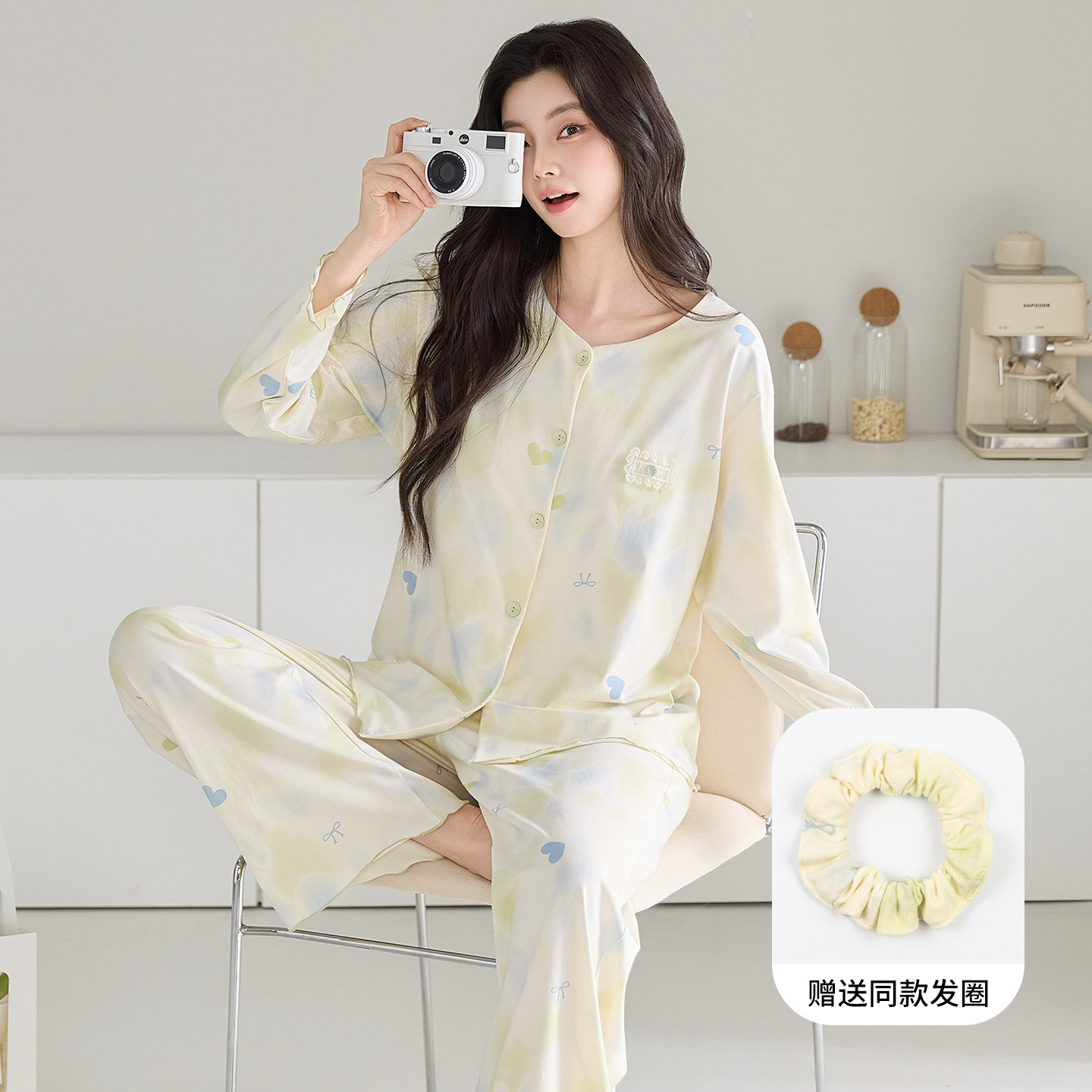 新款纯棉睡衣女春秋季印花长袖长裤甜美时尚秋冬款外出家居服套装