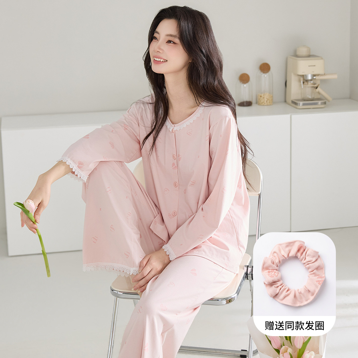 新款纯棉睡衣女春秋季印花长袖长裤甜美时尚秋冬款外出家居服套装