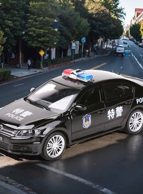 嘉业1:32大众朗逸六开门声光回力合金车模型警车公安特警儿童玩具