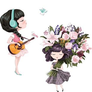 ins网红店铺玻璃橱窗贴纸可爱女孩花朵音乐打卡装饰门贴静电贴画