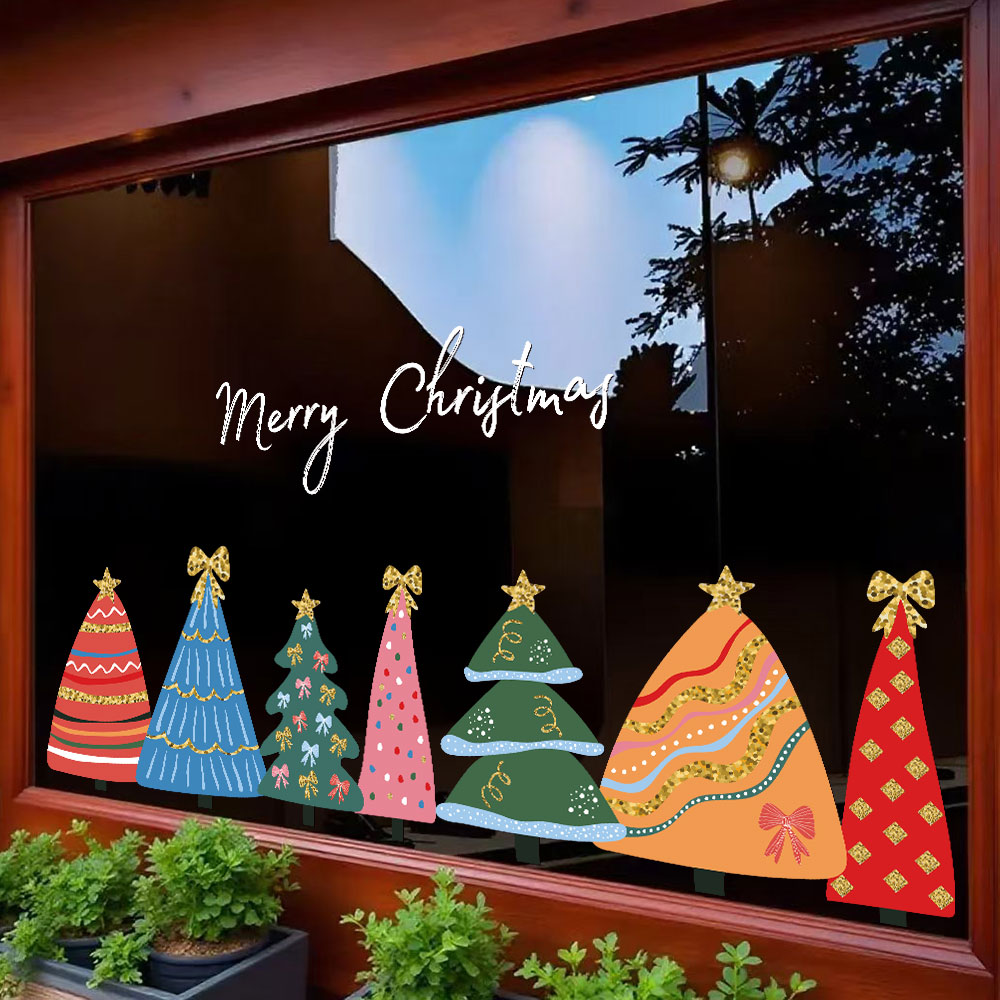 2026圣诞节贴纸装饰耶诞圣诞树玻璃橱窗装饰布置静电窗贴门贴窗花