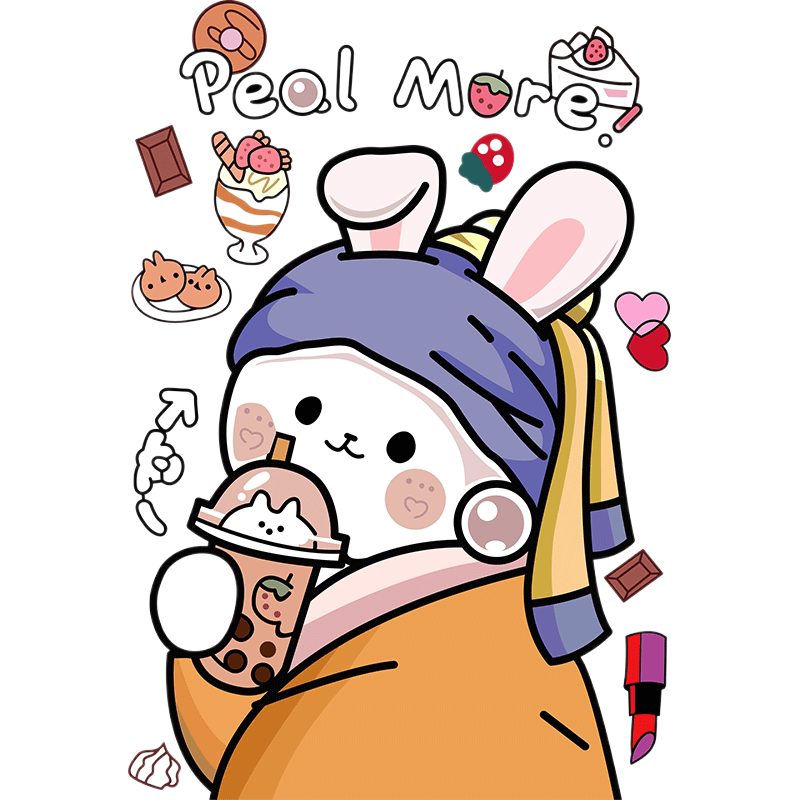 网红珍珠少女插画贴纸奶茶店