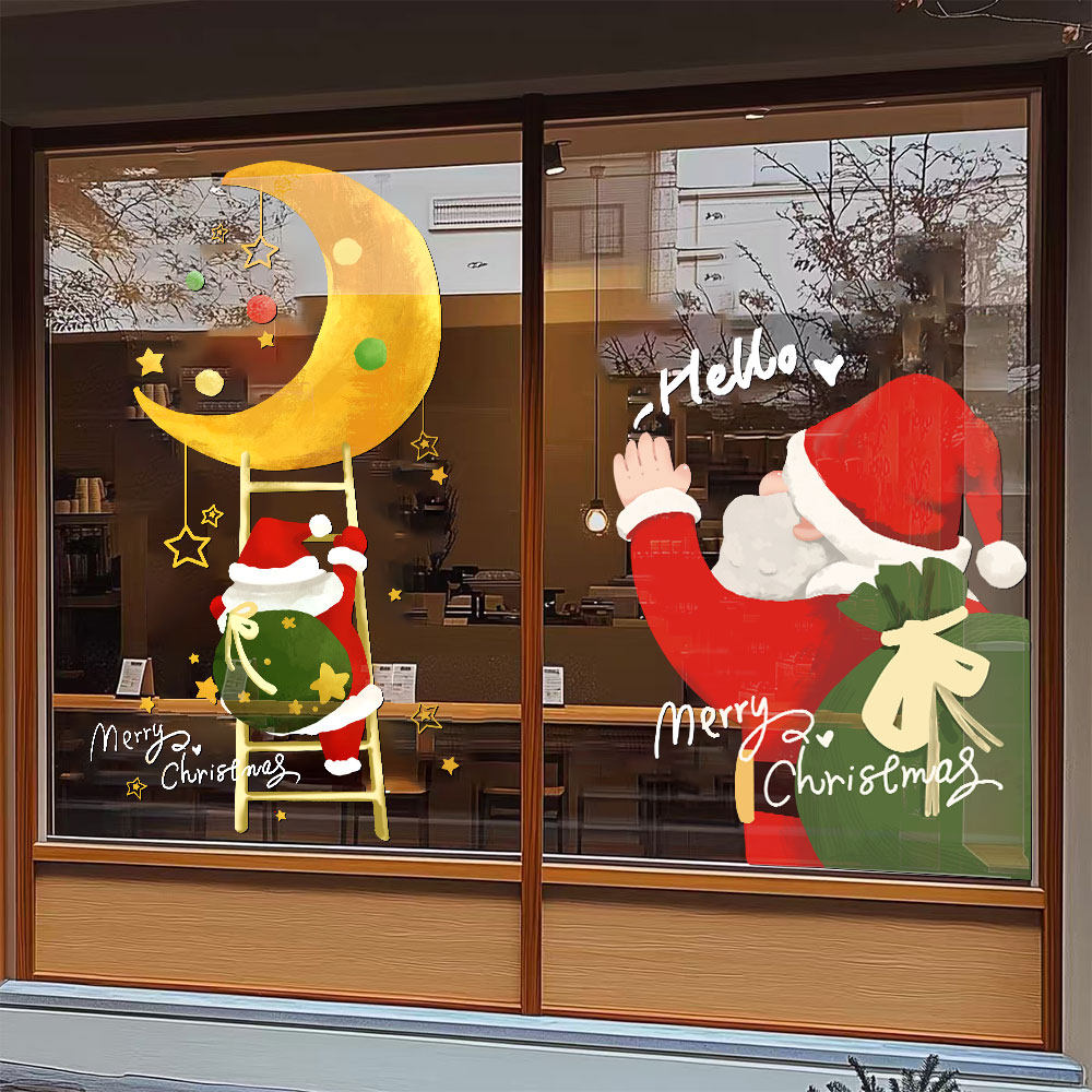 2027圣诞节圣诞老人玻璃静电贴纸新年装饰布置店铺橱窗玻璃门窗花
