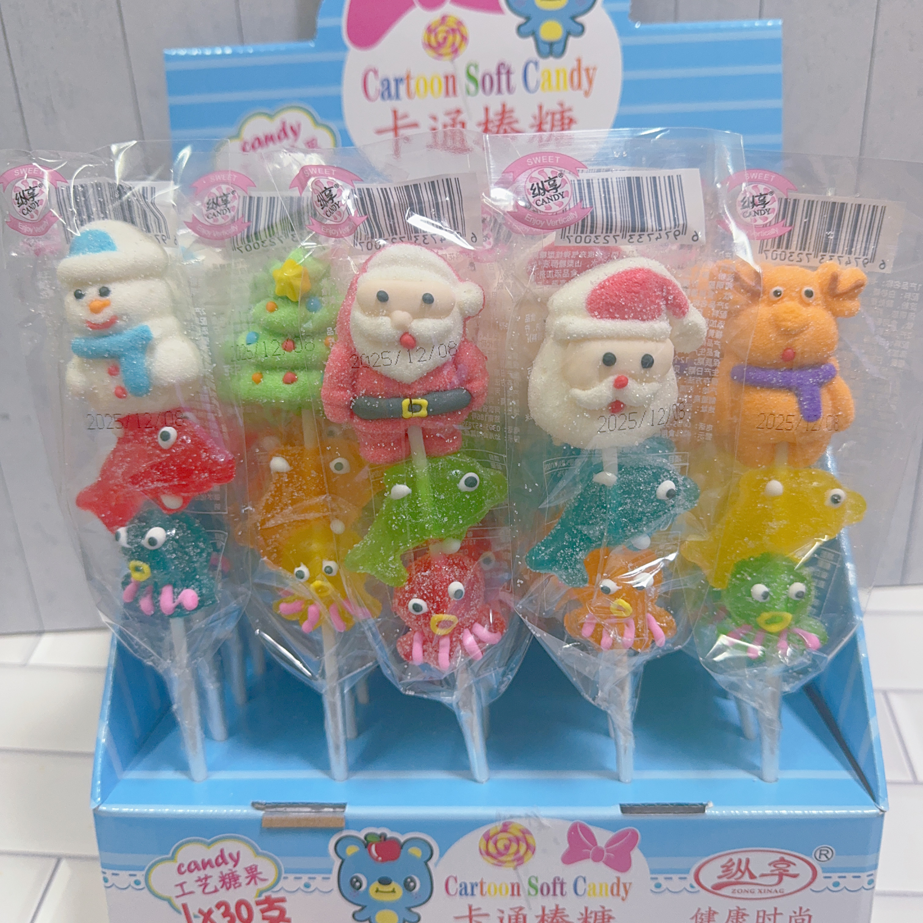 圣诞老人雪人造型棒棒糖卡通可爱串串棉花糖平安夜派对糖果零食