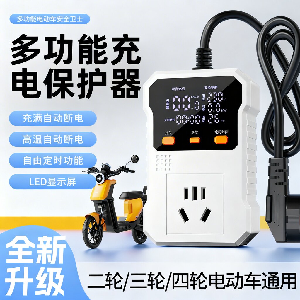 多功能电动车安全充电保护器高温断电充满自动断电带随心定时功能