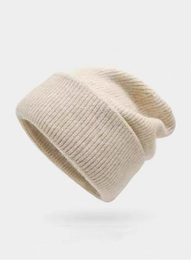 日本MUI针织保暖护耳毛线帽女秋冬季大头围帽子男黑色宽松堆堆帽