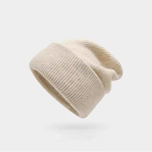 日本MUI针织保暖护耳毛线帽女秋冬季大头围帽子男黑色宽松堆堆帽