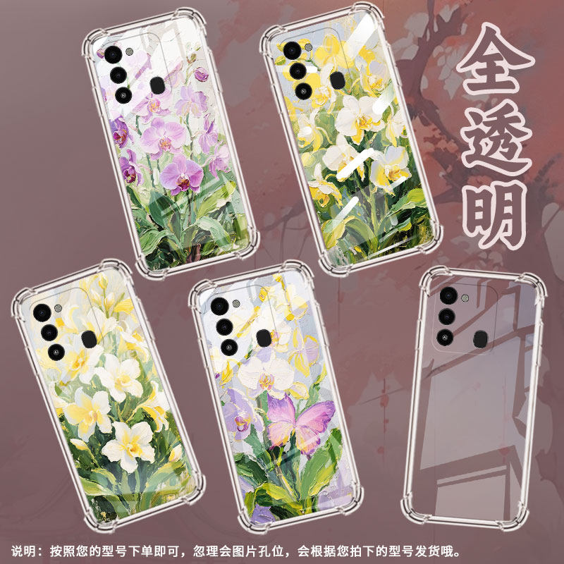 适用传音TecnoSparkGo2022手机气囊壳SparkGo2023粉色蝴蝶兰手机壳GO2024四角防摔SparkGo5G2025全包保护套