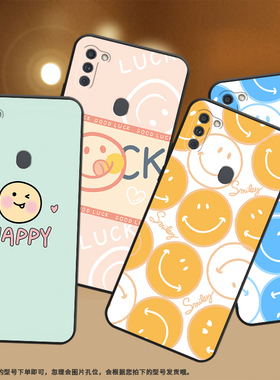 适用三星A11手机壳A41保护壳三星A21s磨砂壳M11SM-A107F全包边橙色笑脸防摔简约潮流耐脏个性小众文艺卡通