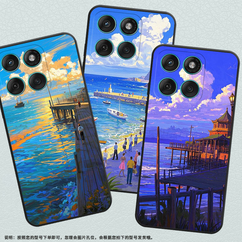 适用MOTOEdge60Fusion手机壳Edge60s轻薄Motorola摩托罗拉G56硅胶G86Power全包XT2527-2油画海边保护套