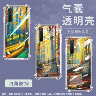 适用RealmeX3国外气囊手机壳中国风RealmeXT手机壳真我X3SuperZoom秋天森林RealmeX50Pro+四角防摔保护套
