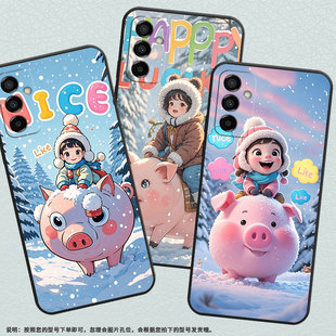 适用三星M02s手机壳M04动漫胖猪SM M145F黑色M10S硅胶M21s保护套 M105F全包边samsungM12磨砂壳M13防摔SM