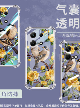适用传音InfinixNote30Pro手机气囊壳InfinixNote30手机壳InfinixNote30i刺绣花鸟四角防摔X6711保护套