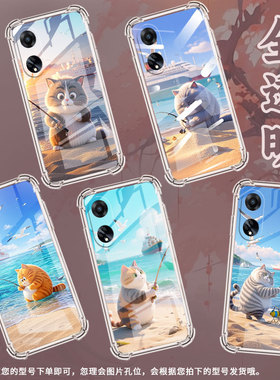 适用OPPOF9手机壳OPPOF19Pro防摔OPPOFindX5Lite钓鱼猫OPPOF19气囊壳OPPOFindX8S高级感全包边男女款保护套