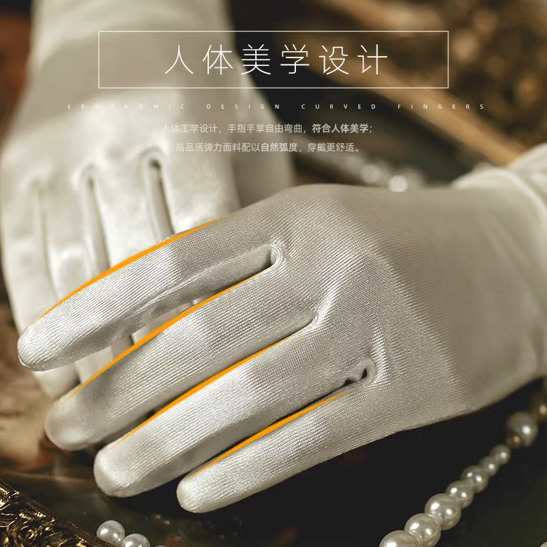 缎面手套新款新娘手套婚纱缎面优雅黑色复古白红色婚礼绸缎手套