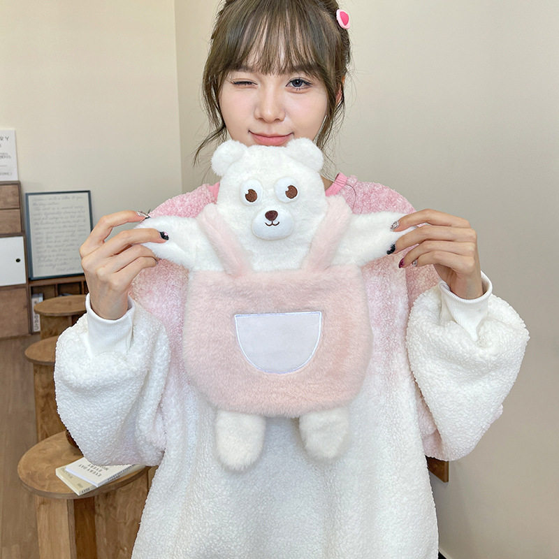 热水袋猫猫熊暖宝宝女生用暖水袋插手式防爆毛绒女敷肚子暖手宝