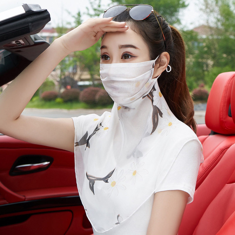 真丝防晒口罩桑蚕丝口罩透气护颈夏天防晒面纱女真丝面罩全脸薄款