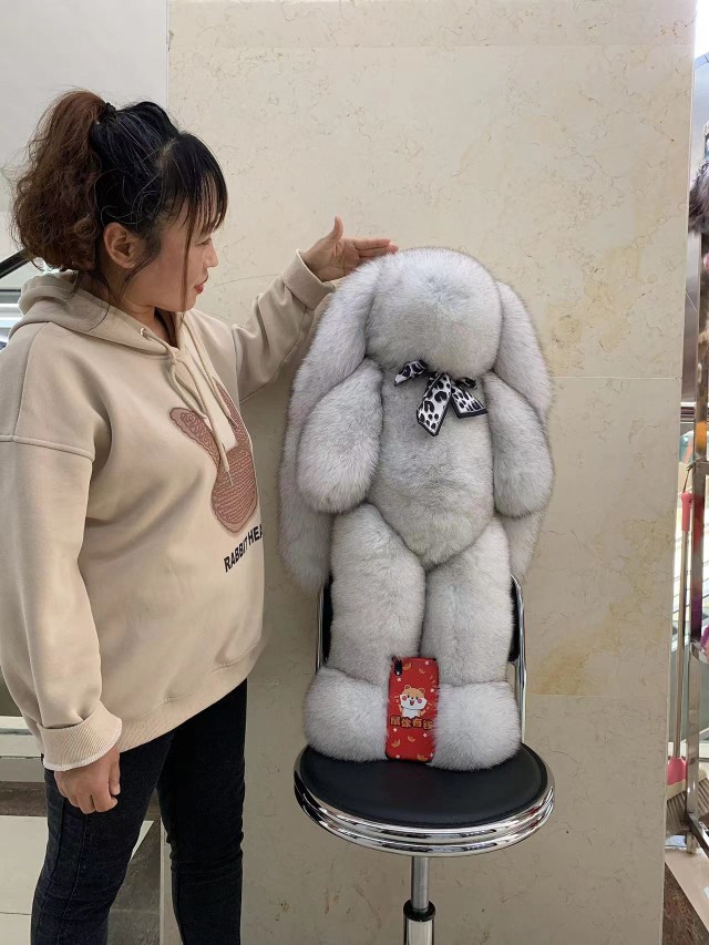 超大号狐狸毛兔子可爱毛绒真毛娃娃蓝狐本色狐狸毛皮草大兔子玩偶