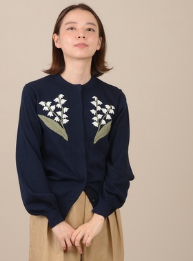 nes.ess@1re 手工刺绣铃兰花 纯棉针织开衫刺绣