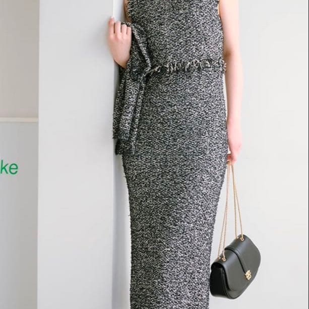 纯元人气红牌 Sn1de1   粗花留须无袖针织连衣裙