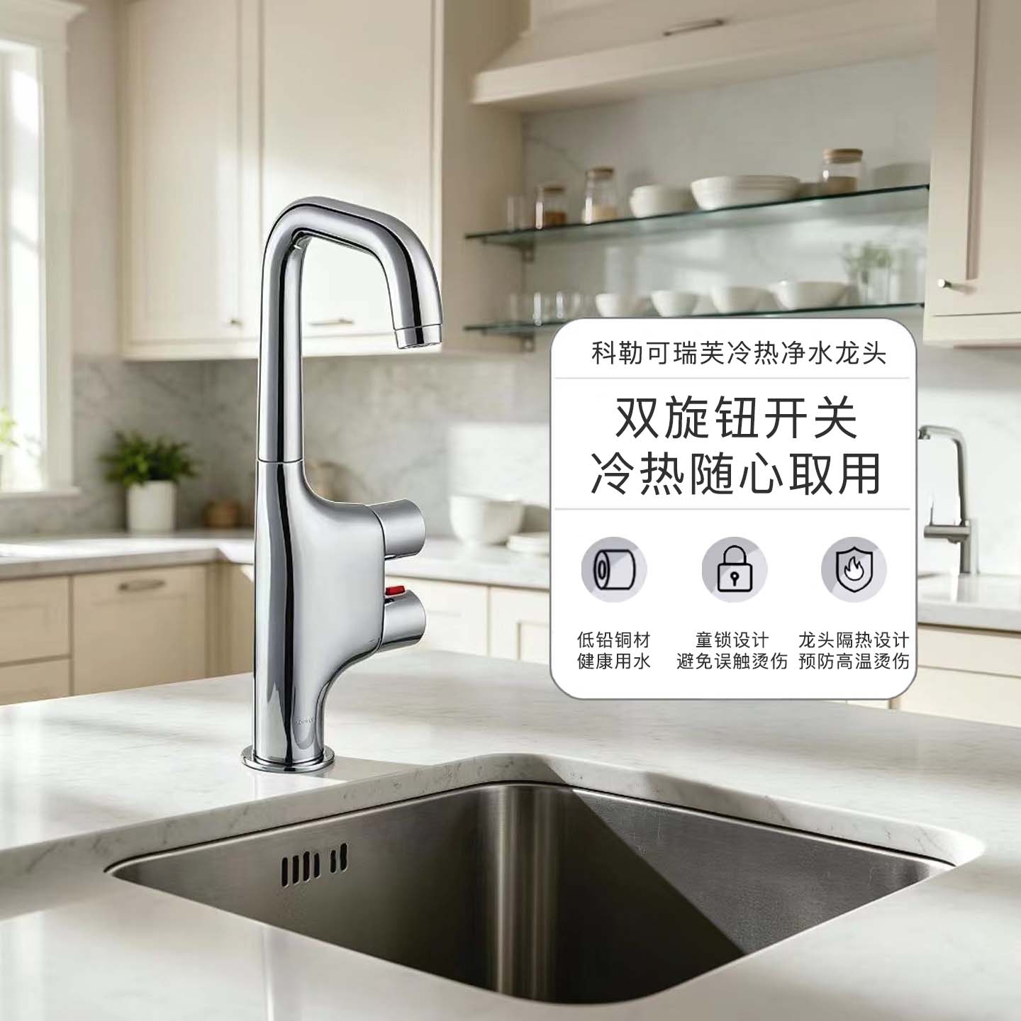 科勒厨房水槽家用可瑞芙防溅洗菜盆过滤器全铜冷热净水龙头25867T