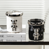 防飞灰漏斗轻奢陶瓷烟灰缸带盖子家用客厅办公室高级感创意商用烟