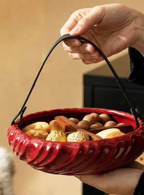 新年干果盘糖果盒家用陶瓷客厅双层乔迁水果盘过年零食分格收纳盒