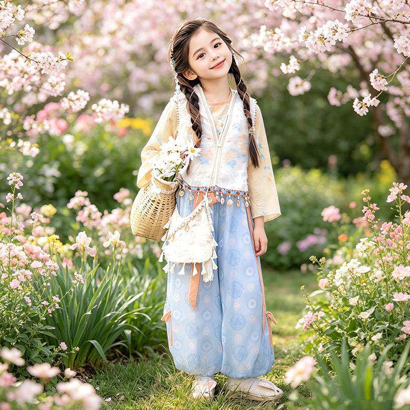 女0童汉服新式唐装春装三件DLF式226新中款儿童日常良中改国风套