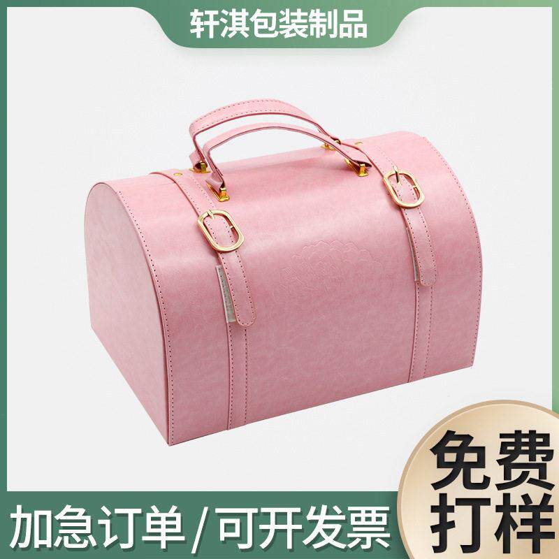 简约创意包装礼盒广东厂家粉色大号皮革手提包装饰品盒锁扣礼品盒