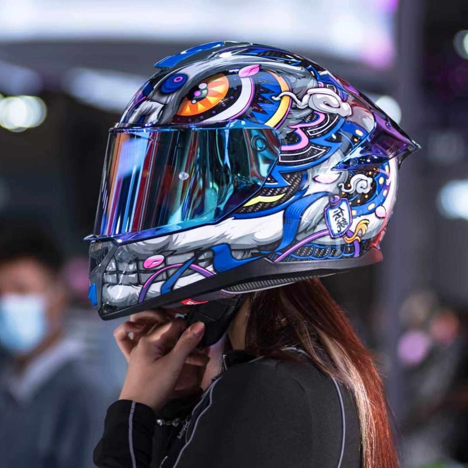 正品faseed碳纤维摩托车头盔男女双镜片机车大码861全盔防雾特大