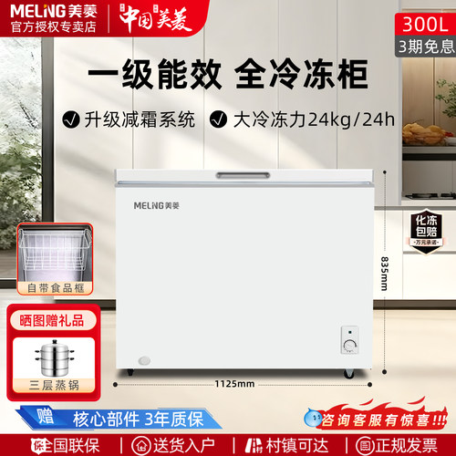 美菱300L冰柜家用商用大容量节能