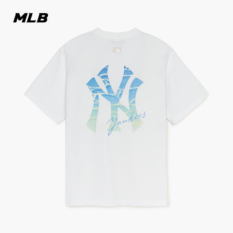 MLB官方男女情侣渐变背标大logo潮流运动T恤夏季款TSX03