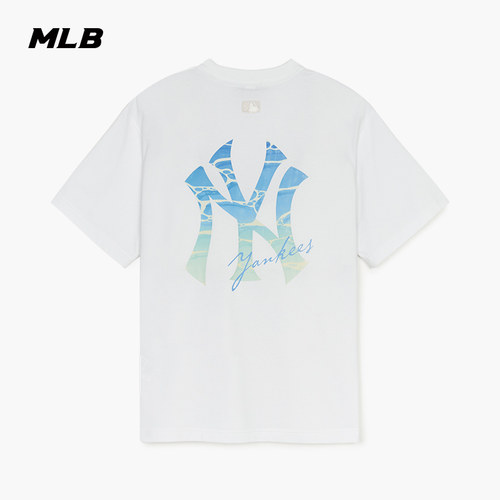 MLB官方男女情侣渐变背标大logo潮流运动T恤夏季款TSX03