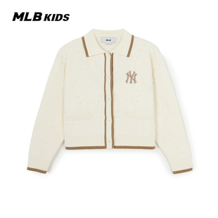 新款 26春季 百褶裙裤 MLB儿童官方女童复古潮奢钻石老花针织开衫
