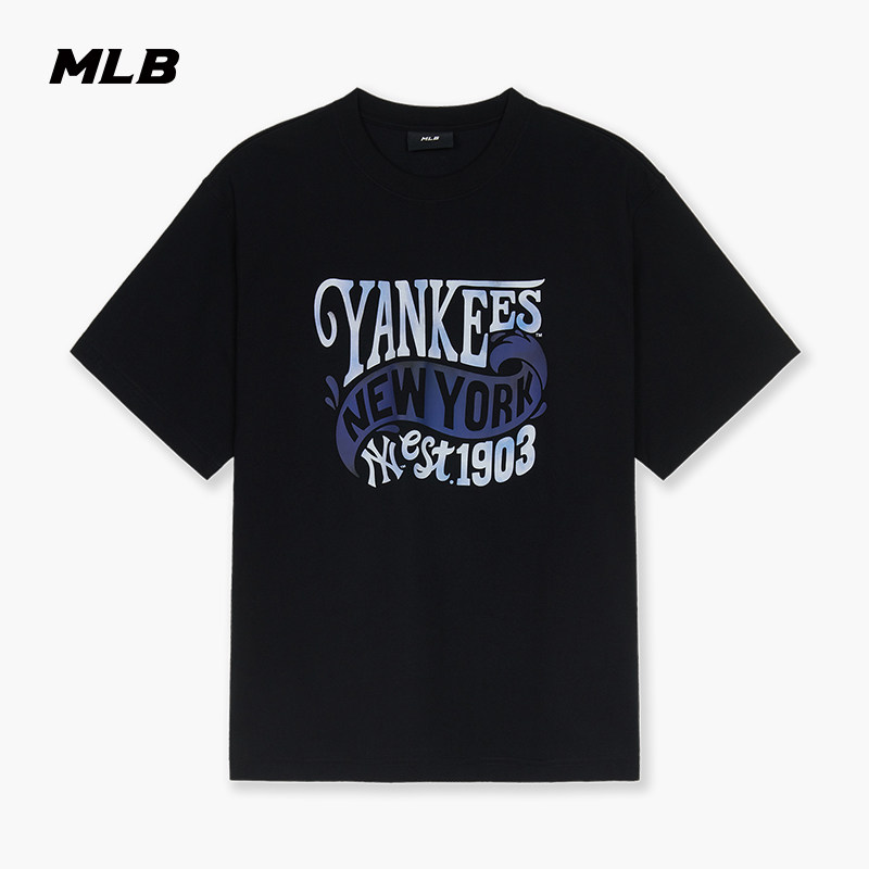 MLB官方男女同款情侣潮酷宽松时尚百搭夏日字母印花短袖T恤TSX05